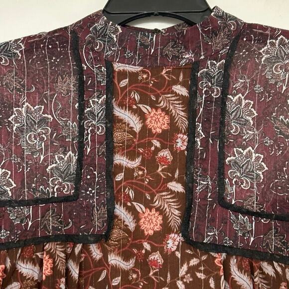 ZARA High Neck Sheer Floral Lace Bishop Sleeve  Babydoll Top Size Medium - Picture 6 of 14